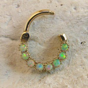 14k Solid Gold Daith Piercing Opal Clicker Ring, 16g, 8mm